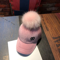 Fox Fur Suede Baseball Cap