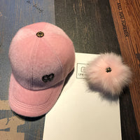 Fox Fur Suede Baseball Cap
