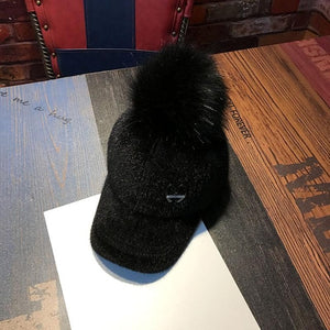 Fox Fur Suede Baseball Cap