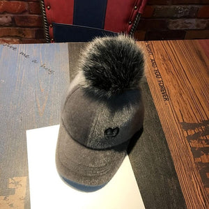 Fox Fur Suede Baseball Cap